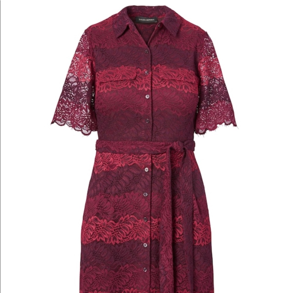 NWT Banana Republic Cranberry Pink Lace Shirtdress Valentines Day $150 Red